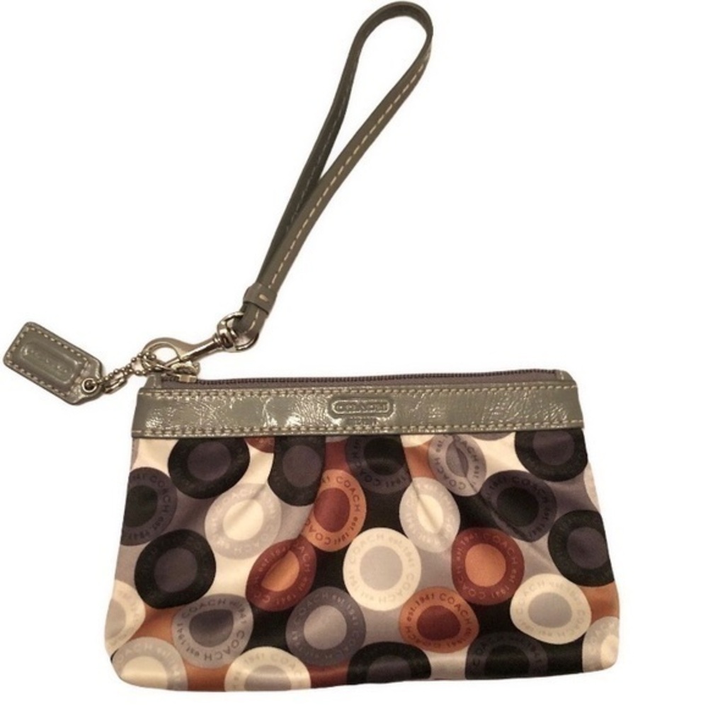 Coach gray snaphead orange sateen wristlet clutch